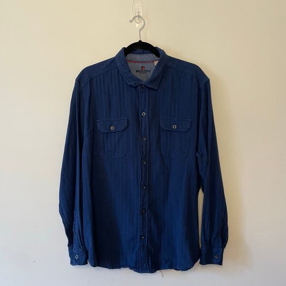 Woolrich XXL long sleeve button up shirt navy blue trucker casual woven - Picture 1 of 7